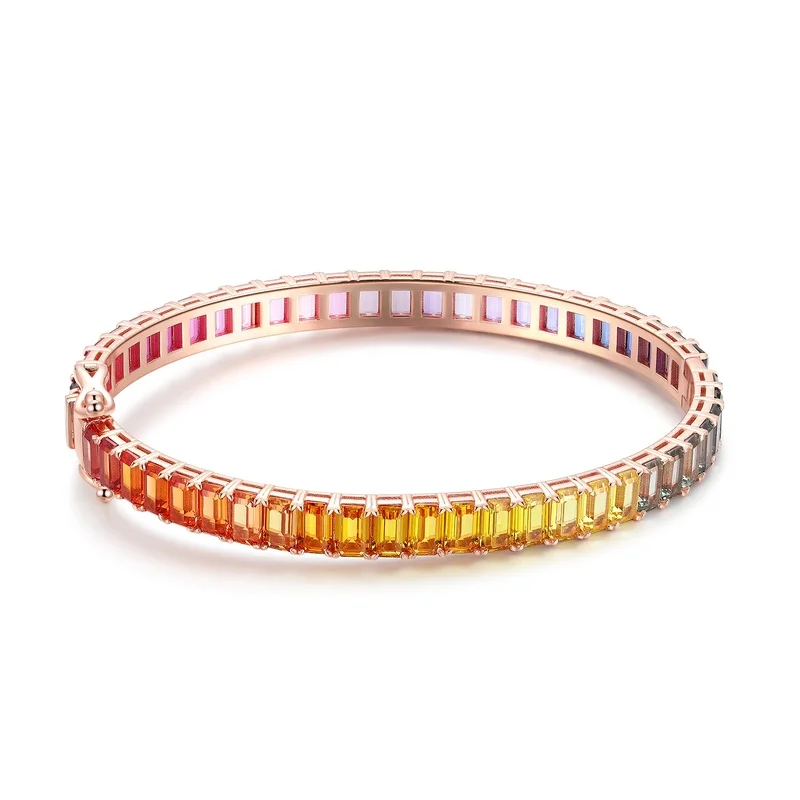 High Quality Jewelry Lab Grown Sapphires 925 Silver Plated Gold Tennis Bangle Rainbow Bracelets For Gift