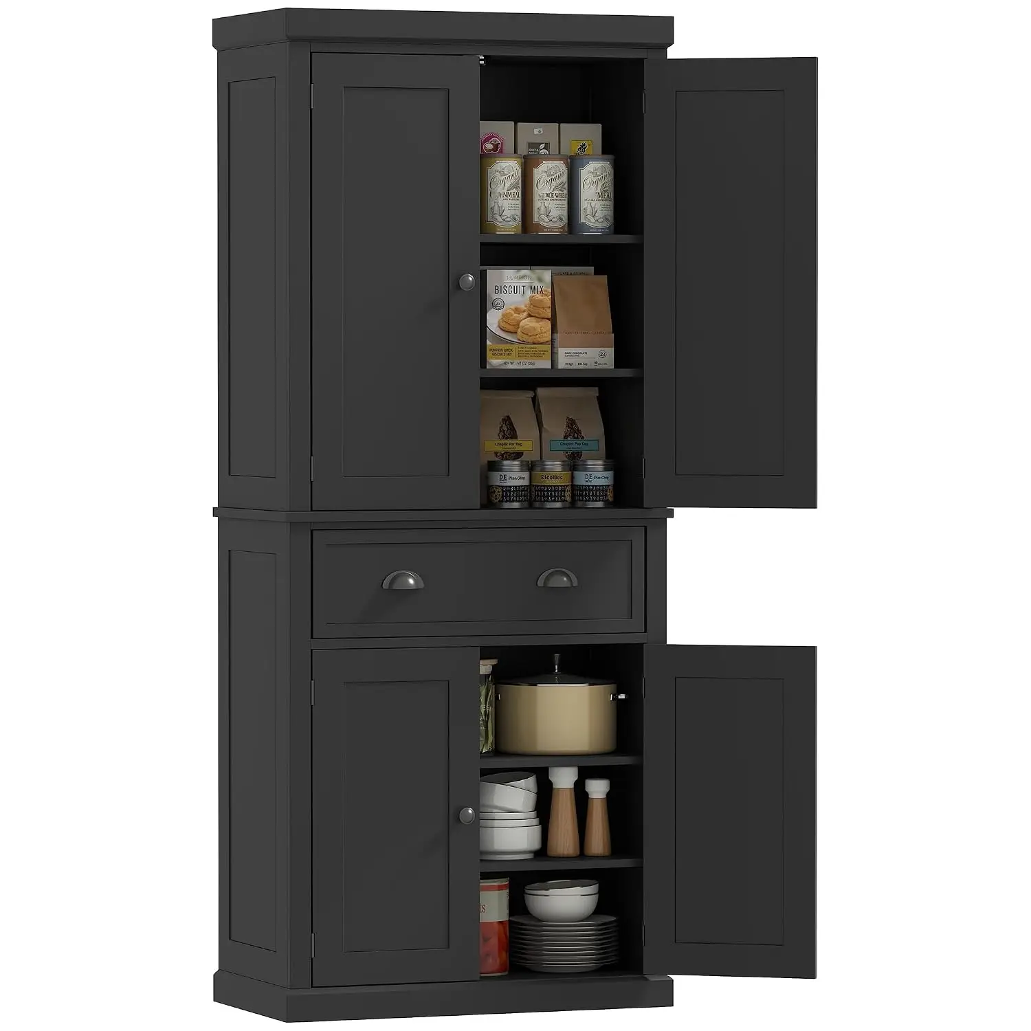 Freestanding Kitchen Pantry Cabinet 4 Doors Storage Organizer 72.5
