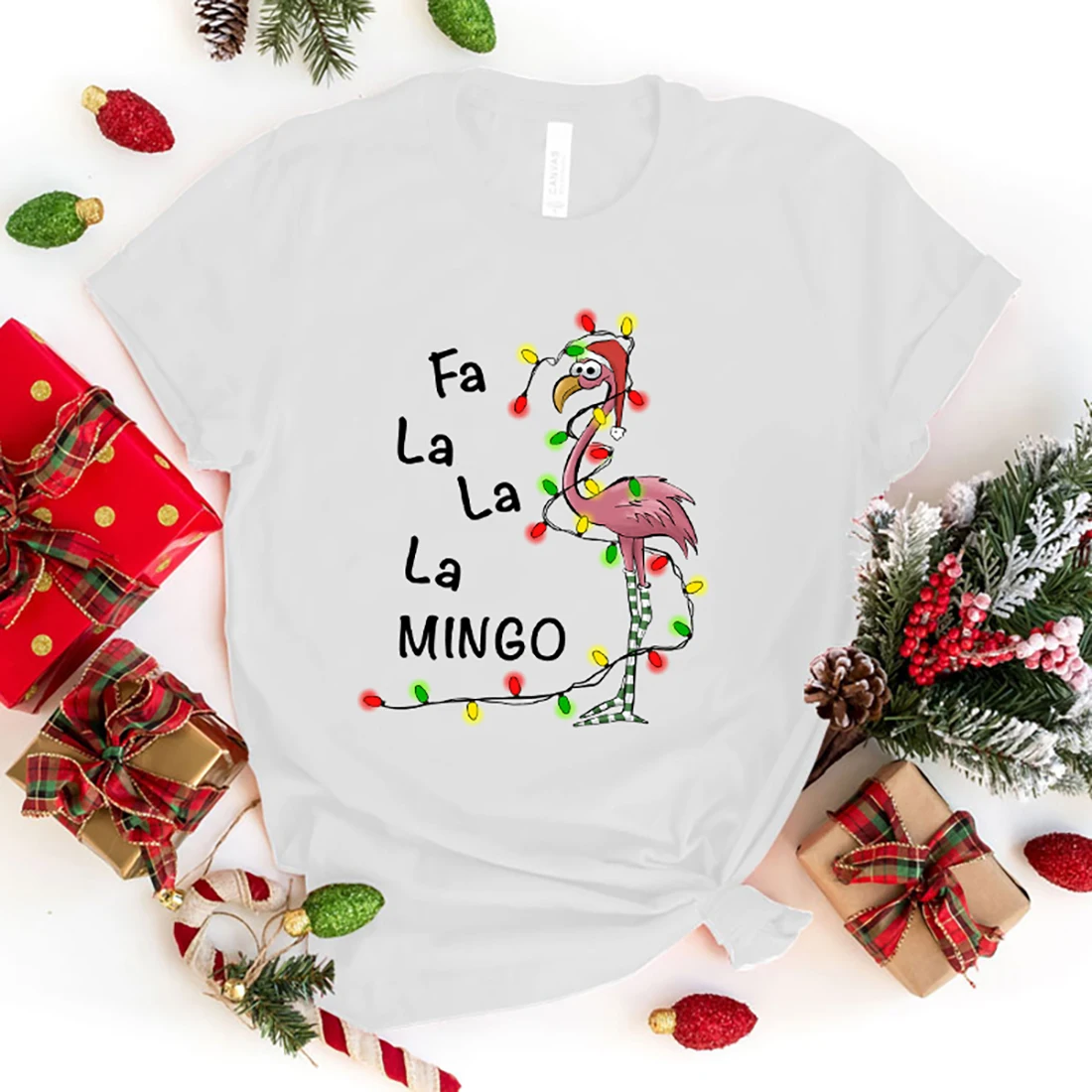 Women Fashion Christmas Fa La La La Mingo Letter Print T-Shirt Unisex Casual T Shirt Harajuku Soft Short Sleeve Round Neck Shirt