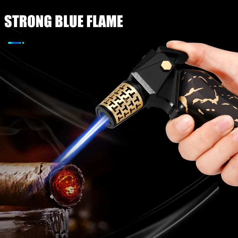 JOBON Strong Blue Flame Cigar Lighter Security Locking Design Alloy Body Multi-Functional Use Recycled Gas Lighter
