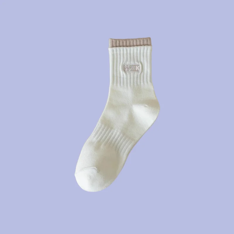 Chaussettes respirantes décontractées mi-tube, chaussettes de sport All-Match Jacquard, dépistolet ant document solide, printemps, été, automne, nouveau, 5/10 paires