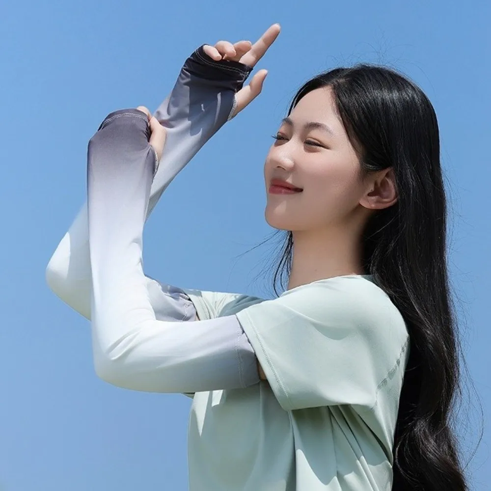 

Рукава-накладки из ледяного шелка с градиентным цветом, защита от УФ-излучения, тонкие расклешенные рукава для велоспорта, женские