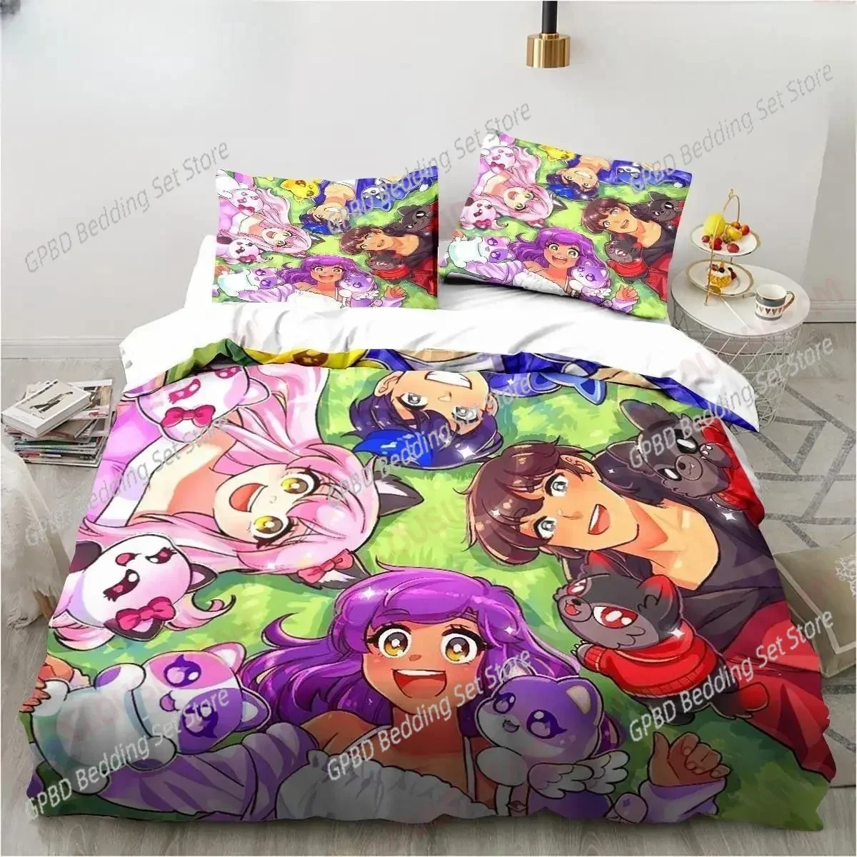 

2025 Luxury New Cartoon Game Cute Aphmau with Wings Bedding Set Sheet King Twin Double Luxury Bedding Set