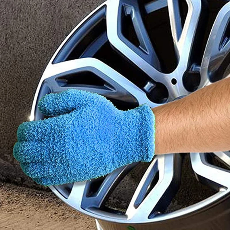 1x Car Care Wash Cleaner Gloves Auto Detailing Dust Removal Gloves Coral Velvet Knitted Soft Microfiber Wash Cleaning Gloves