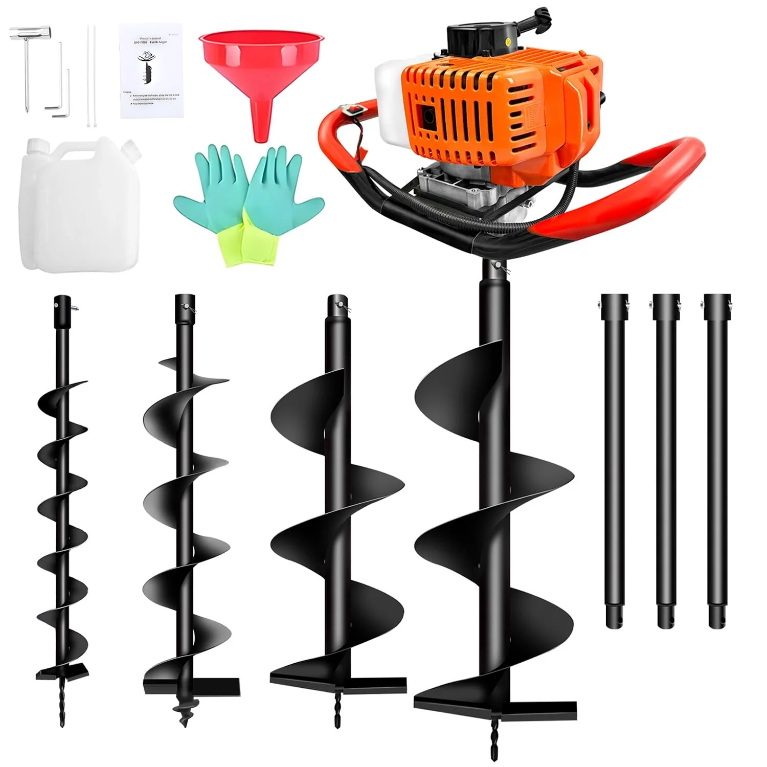 

62CC Gas Post Hole Digger - Digs Fast & Easy! W/ 3 Drill Bits (3", 5", 8") + 3X24" Extensions - Gas Powered