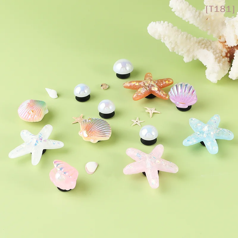 [E] 1Set Hole Shoes Summer Shoe Starfish Pearl Shell Decorative Buckle Accessories Removable DIY Decor Gift