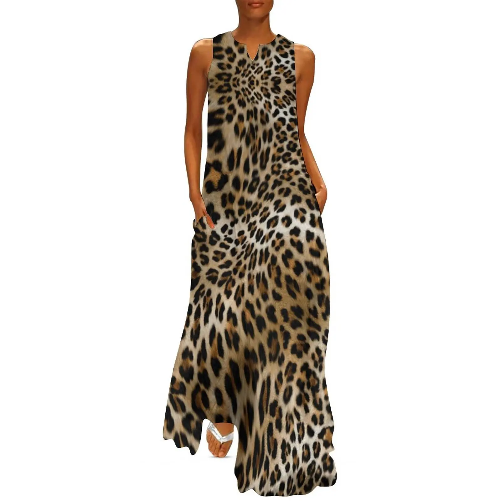 Animal Skin Print Dress Summer Leopard Pattern Street Style Casual Long Dresses Female Party Maxi Dress Gift Idea