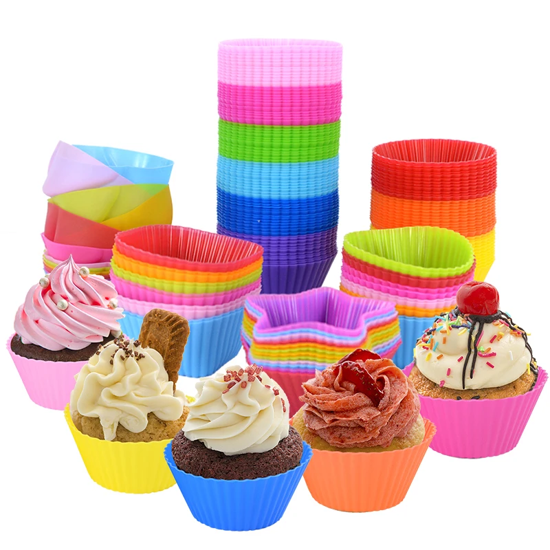 

12pcs Silicone Cake Mold Reusable Round Heart Shape Muffin Cupcake Liners DIY Baking Molds Home Kitchen Bakeware Accessories