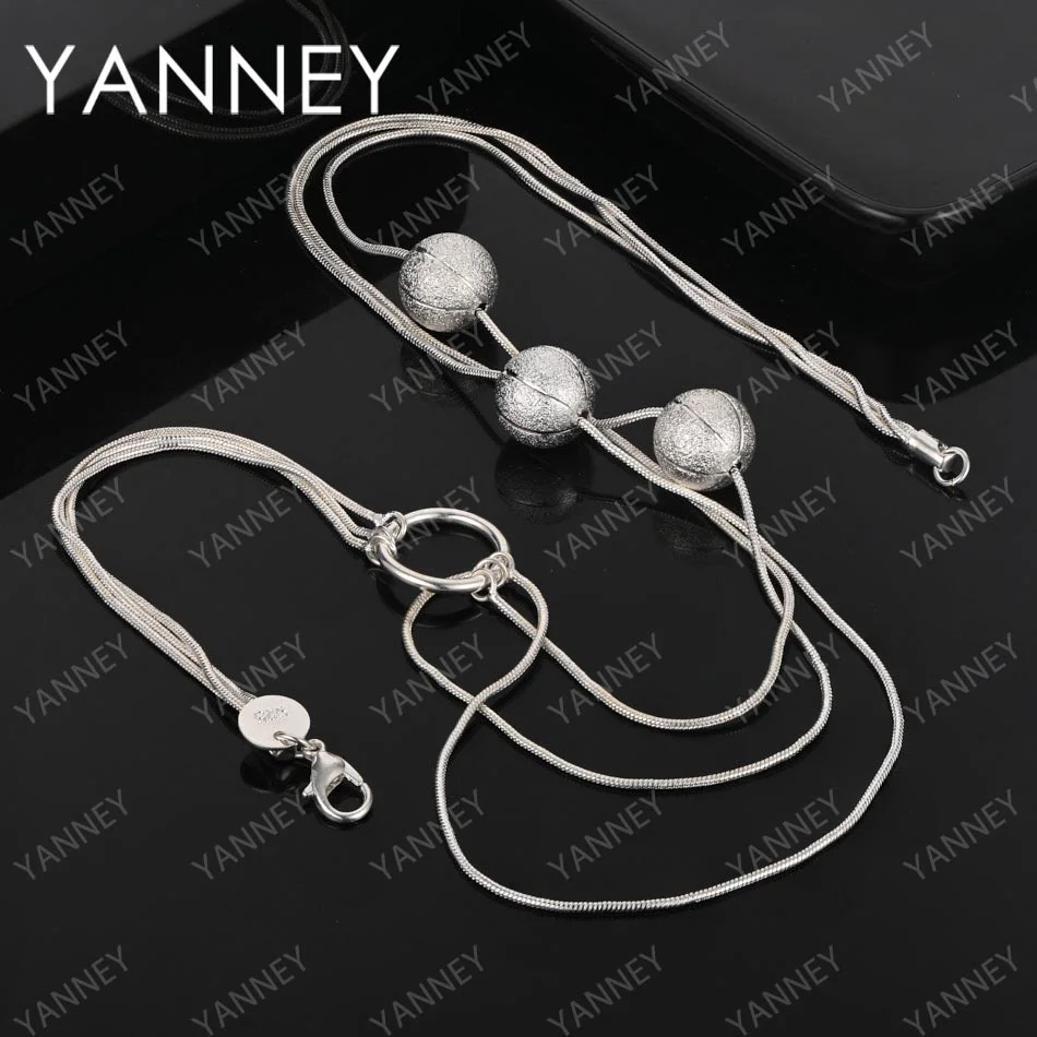 

925 Sterling Silver 18 Inches Frosted 3 Balls Necklace For Men Women Fashion Charm Wedding Party Gift Jewelry Christmas