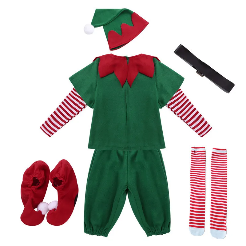 Natal Santa Claus Green Elf Cosplay Traje, Festa de Carnaval Familiar, Ano Novo, Vestido extravagante, Conjunto de roupas, Homens, Mulheres, Meninas, Meninos