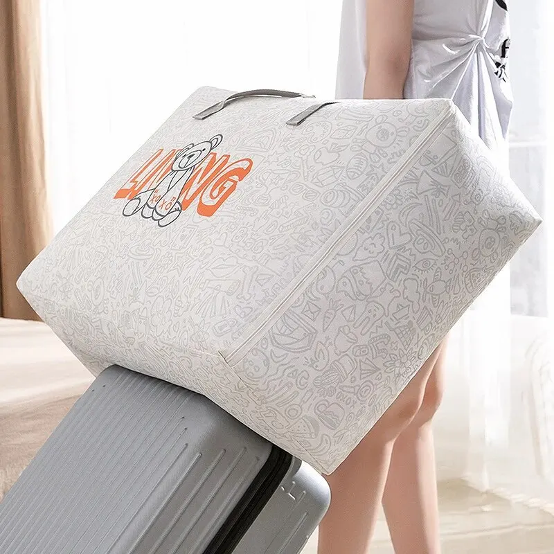 1pc Bear Pattern Clothing and Quilt Storage Bag Non-woven Fabric Thickened Bedroom Storage Travel Moving Bag