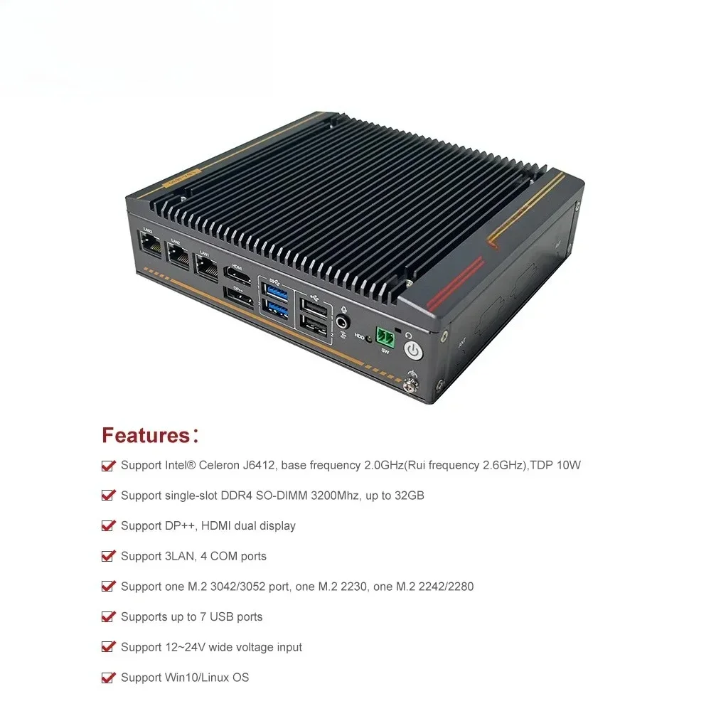 Factory Supply Embedded Industrial Mini Pc Box Business Pc Fanless Linux Computer LBX-J630 with Celeron J 6412