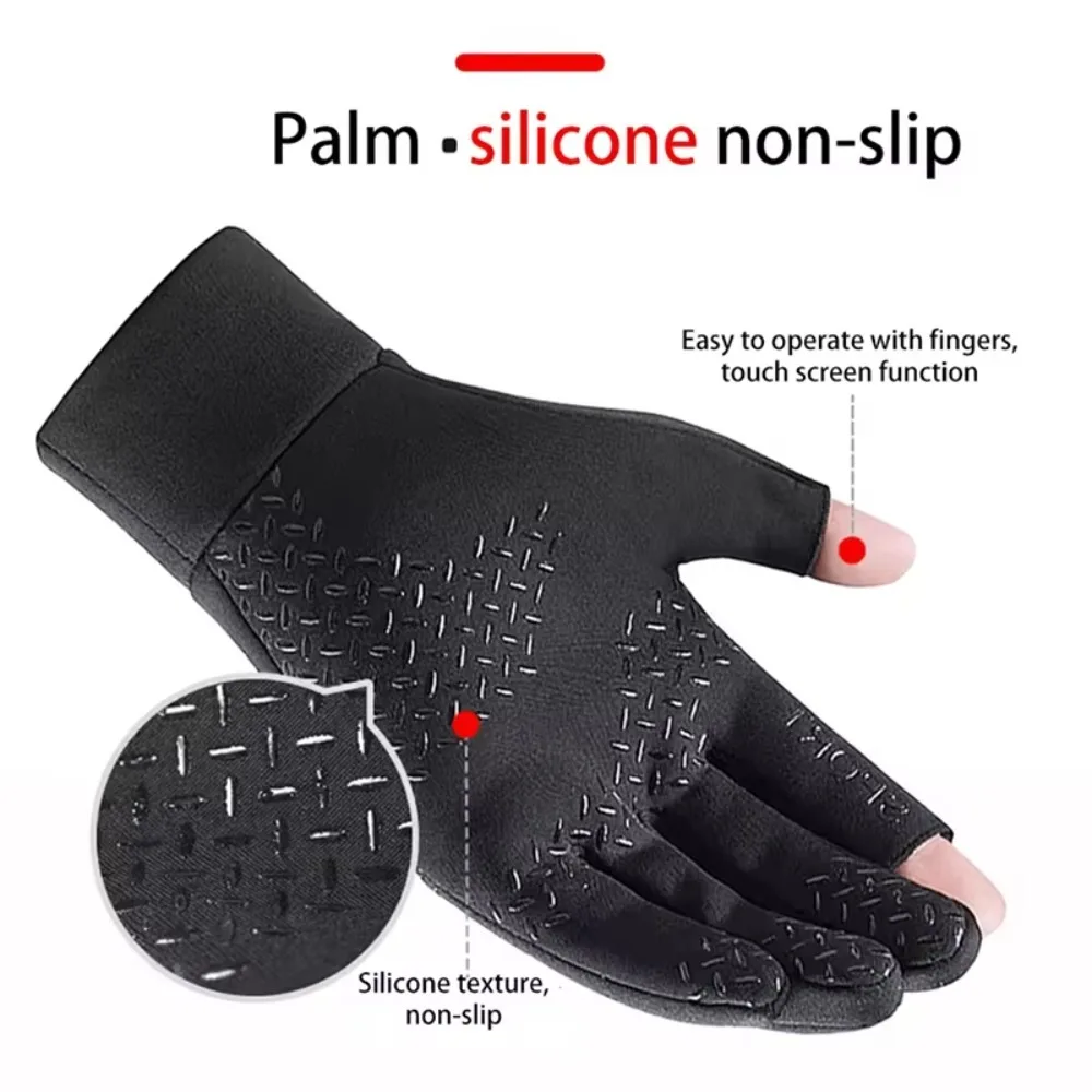 2026 Winter Waterproof Fishing Men's Gloves Women's Cycling Warm Anti Slip Outdoor Sports Exposed Two Finger Touch Screen Gloves