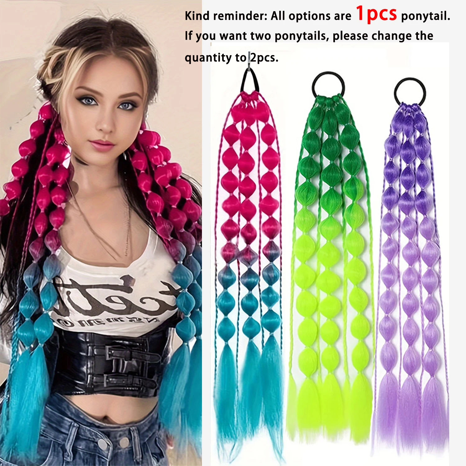 Synthetic 1Pcs Colored Hair Extensions, Behufun Lightweight Colored Hair Extensions for Bubble Ponytail Extension with Hair Tie