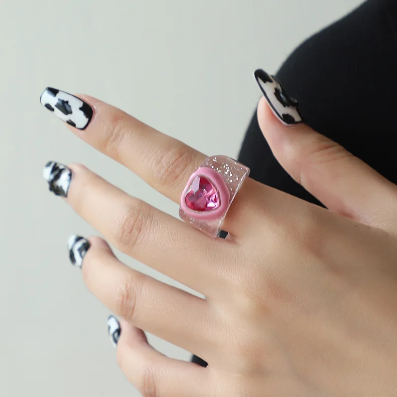 1pc Pink Love Point Diamond Ring Resin MaterialSweet and Cute Stylean Added Bonus for Girls and Women's Daily Wear Accessories