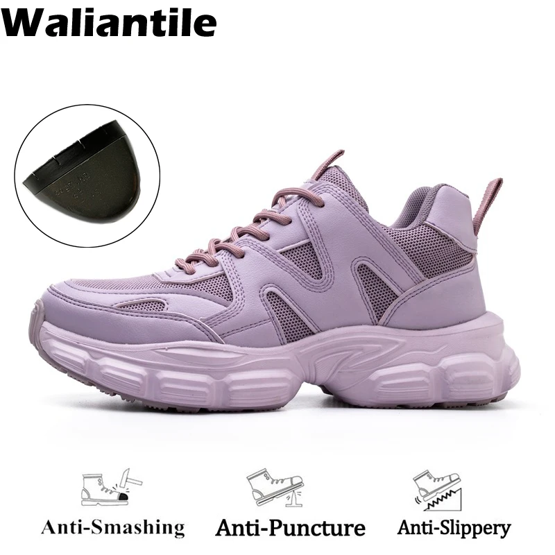 

Waliantile Women Safety Shoes Sneakers For Construction Anti-smash Working Boots Lady Female Puncture Proof Indestructible Shoes