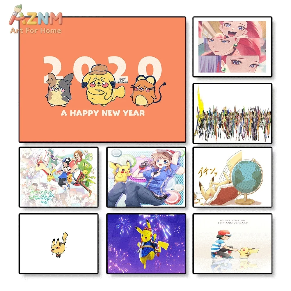 AZNM 2020 Frohes neues Jahr Pokémon Morpeko & Pikachu Leinwand-Wandkunstdruck-Poster