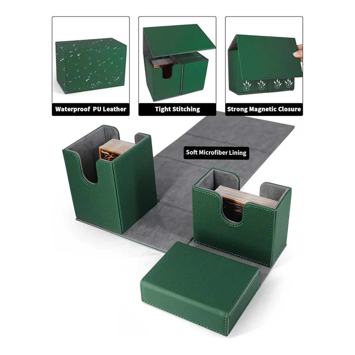 Caixa de baralho de cartas at42, caixa de cartão premium com bandeja de dados flip, caixa de armazenamento de baralho de cartas para esportes jogando cartas de jogo verde