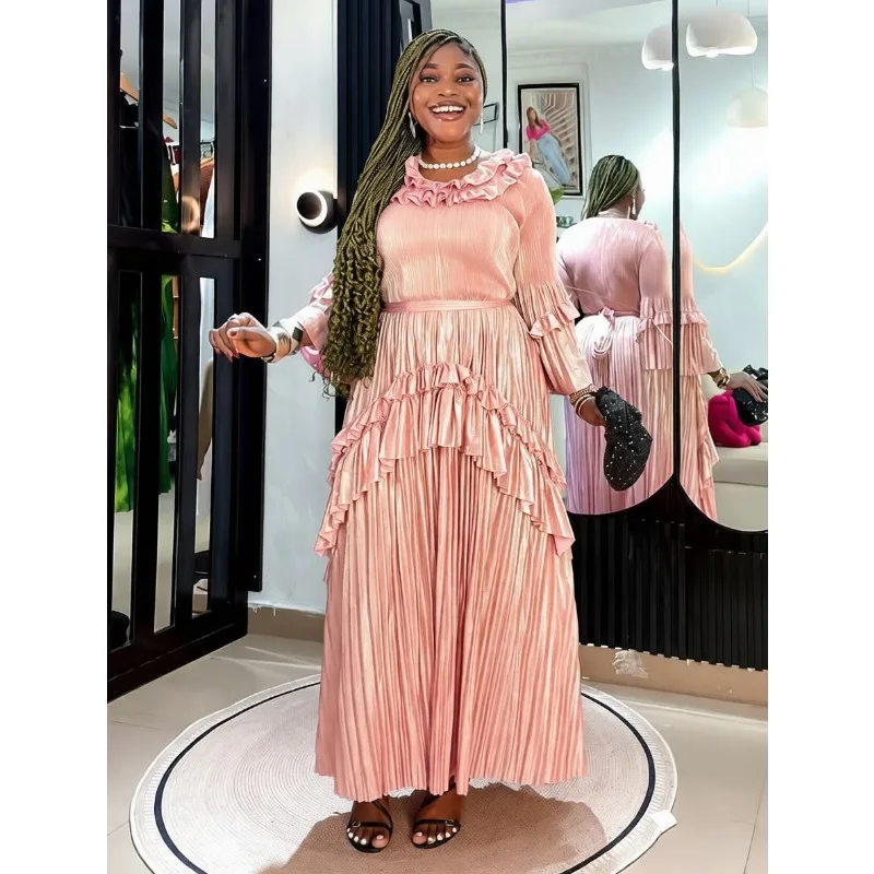 

Плиссированные платья Miyake для женщин Ближнего Востока больших размеров, новая модная коллекция 2026 года, с завязками на талии, эластичные, длинные африканские платья для выпускного вечера, не мнущиеся