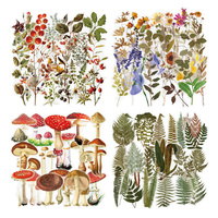 40PCS Transparent PET Vintage Plant Flowers Stickers For Scrapbook DIY Wall Notebook Mushroom Sticker Scrapbooking Material