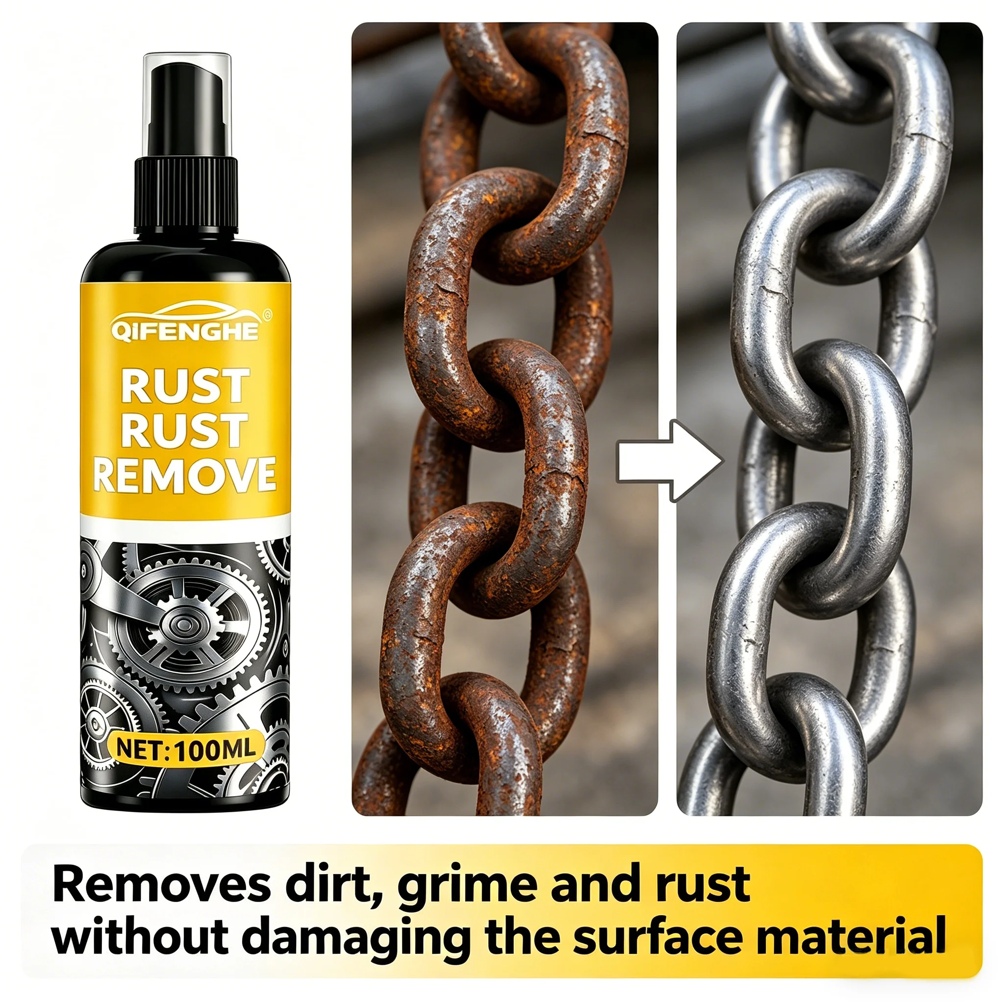 Spray Removedor de Ferrugem, Limpador Multiuso de Ferrugem Metálica, Dissolvedor Eficaz de Manchas de Ferrugem para Manutenção Automotiva e Ferragens