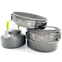1 Set Outdoor Pots Pans Camping Cookware Picnic Cooking Set Non-stick Tableware with Stove for 2-3 Person Pot Pan Teapot Set