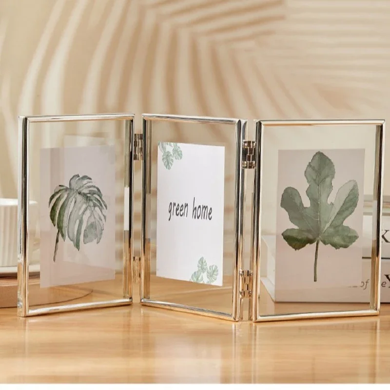 Transparent Triple-Fold Metal Photo Frame Display – Elegant and Durable Frame for Home or Office Décor Home Decor