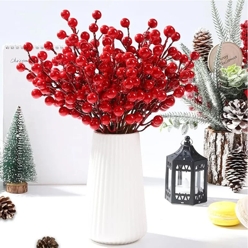 10Pcs Christmas Decoration Artificial Red Berries Xmas Tree Ornament DIY Wreath for Home Decor Navidad New Year Gift Accessories