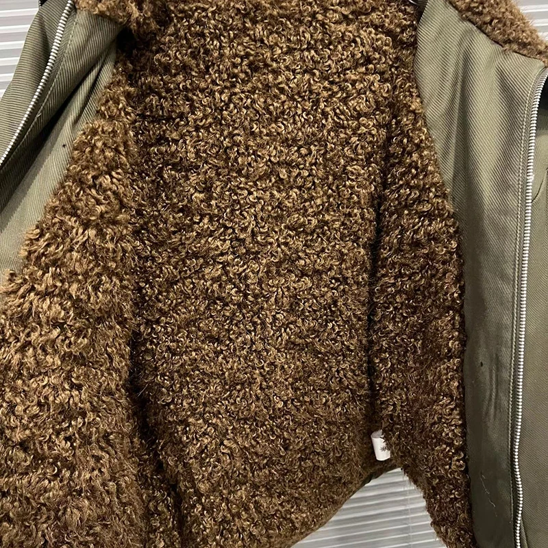 KBQ 2025 Inverno New American Street Cappotti retrò per le donne Colletto blu scuro Cerniera Giacca corta con cappuccio Moda invernale femminile Stye Nuovo