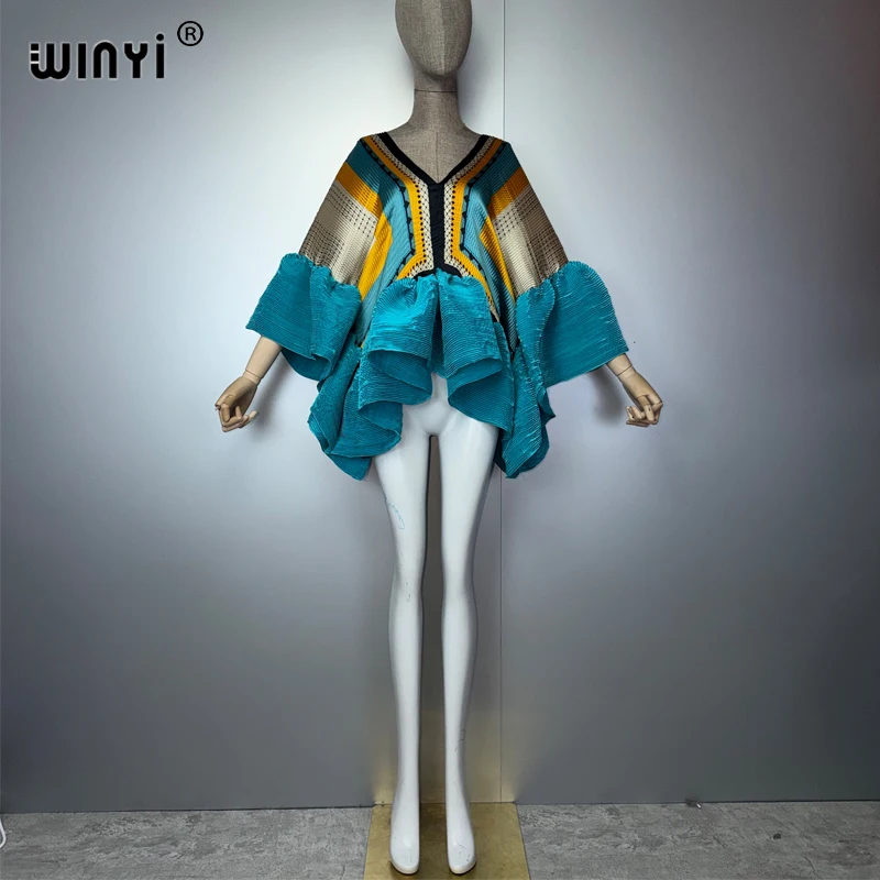 WINYI Women's Kawaii Africa Print Pleated Elastic Casual Top Summer Beach Cover-Up T-Shirt Evening Dress Fashionable Streetwear