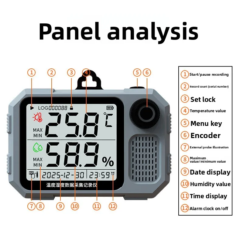 Basic Drug Thermometer Hygrometer Recorder Laboratory High-precision Temperature Controller Strap Time Charging Model