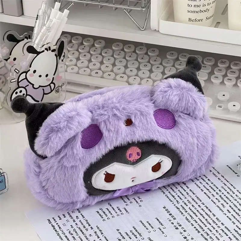 Imagem -05 - Sanrio Cute Cartoon Plush Pencil Bolsa Kuromi Cinnamoroll Multi Funcional Estudante Lápis Caixa Papelaria de Grande Capacidade de Armazenamento