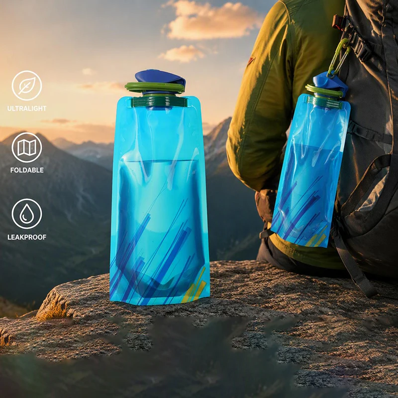 0.7L Collapsible Water Bag Portable Foldable Water Storage Pouch Lightweight Outdoor Hiking Camping Bicycle Water Container
