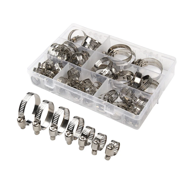 

40-100pcs boxed 201 stainless steel strong clamp throat hoop tubing clamp 8-38mm set
