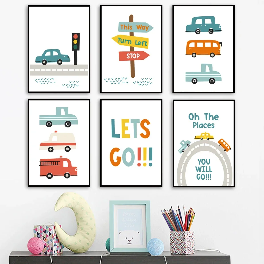 Cartoon Car Rules Boy Girls Wall Art Canvas Painting Nursery Posters And Prints Wall Picture Baby Kids Room Home Decor Aesthetic