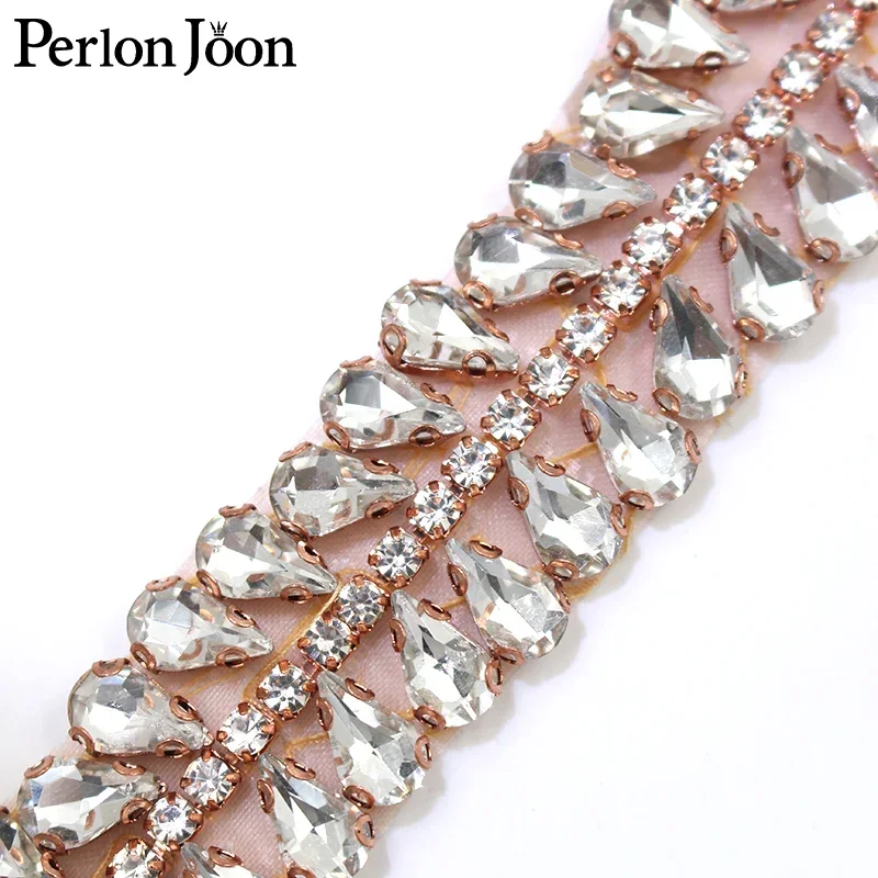 Handmade rhinestone trim band Hot Fix Sew on bridal accessories the Sash drop Crystal Applique for Wedding Dress belt WH047 image 6