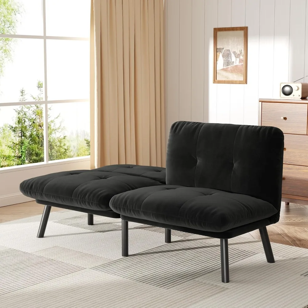 

convertible Sleeper Couch Bed w/Adjustable Backrest Thick Cushion Velvet Fabric for Department Lounge Loveseat, Living Room Sofa