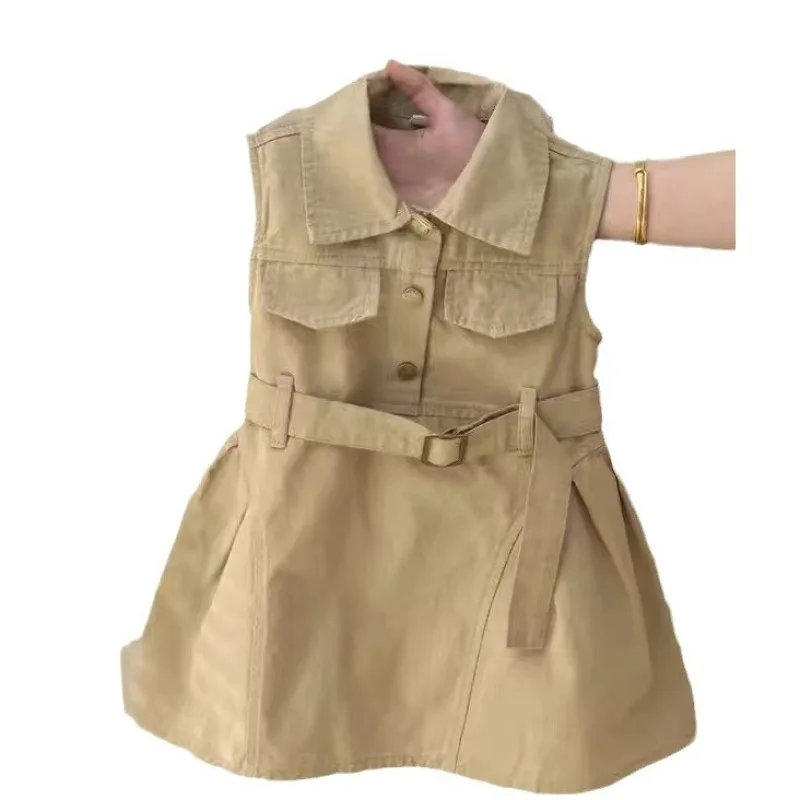 Baby Girls Dress Summer Sleeveless Khaki Color Elegant Dresses Children\'s Clothing Baby Girl Clothes 2 to 7 Years