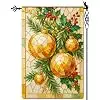 Christmas Gold Baubles Ornament Garden Flag Holly Berries & Pine Needle Holiday Decor Stained Glass Style Vertical Doubl llz