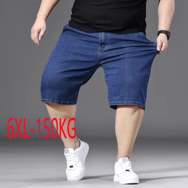

Men Big Size Denim Shorts Elastic High Waist Loose Fit Casual Summer Jeans Shorts 2XL To 6XL Casual Half Pants For Big And Tall