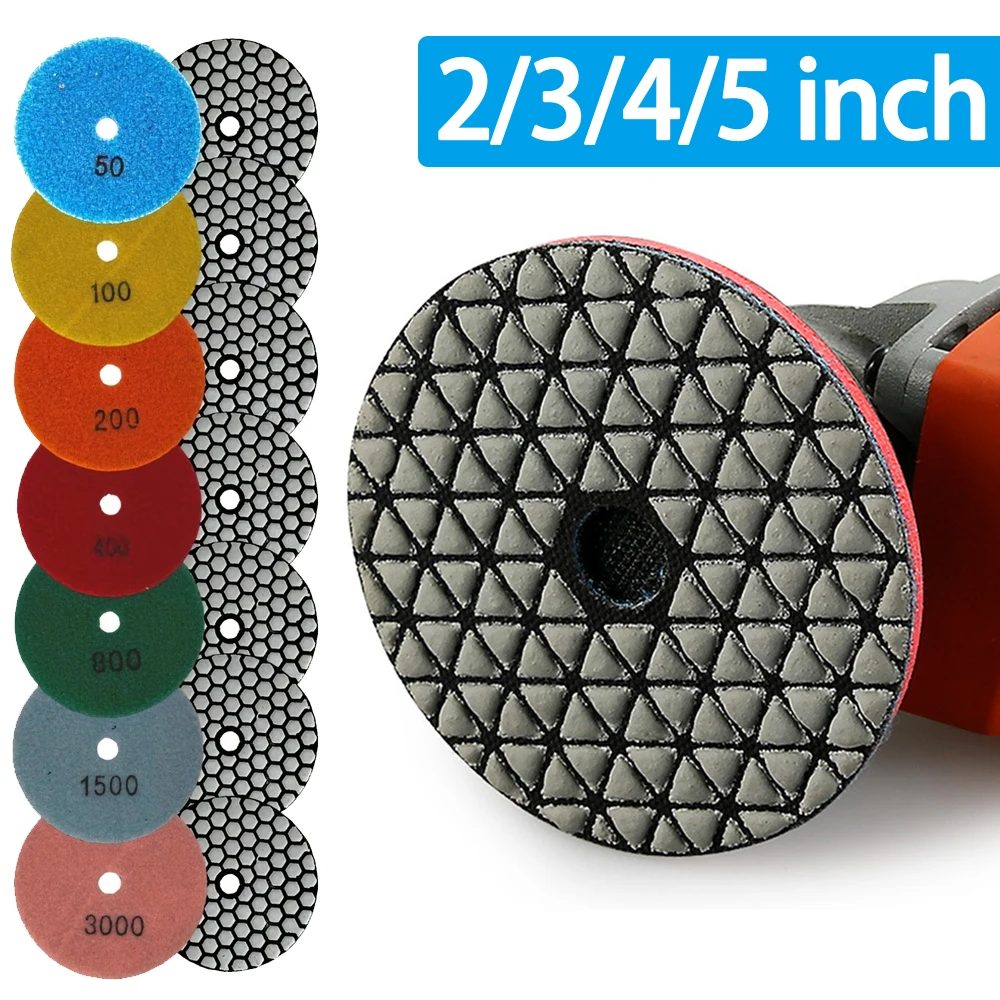 2/3/4/5inch Dry Diamond Polishing Pads Granite Marble Resin Sanding Discs Ceramic Stone Tile Glass Polisher Grinding Tools