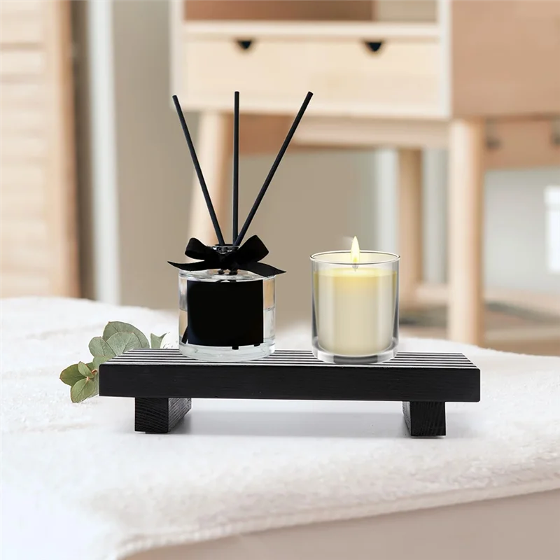 A25F-Bathroom Vanity Organizer Small Bathroom Counter Soap Tray Dispenser Wood Display Pedestal Stand Kitchen Counter Decor