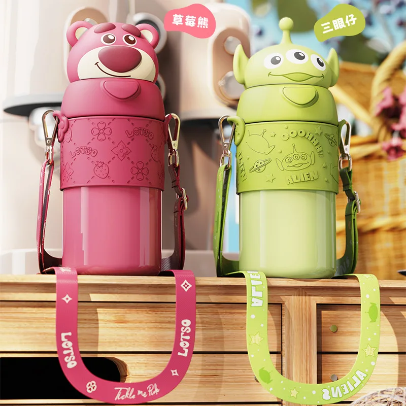 

560ML Kawaii Disney Anime Lotso Alien Cute Children's Thermos Cup 316 Stainless Steel Three-Eyed Straw Cup