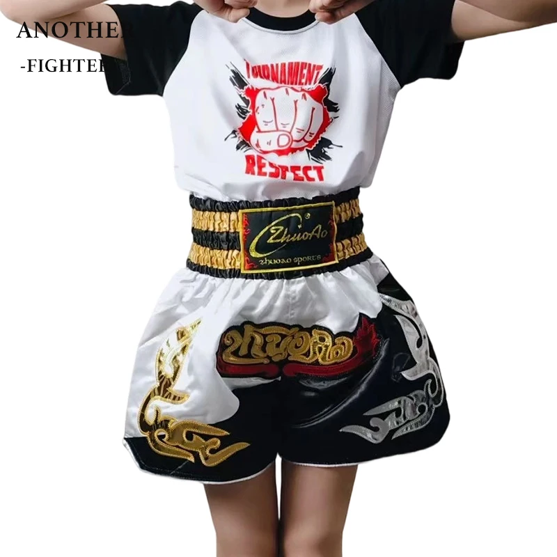 

Thai Boxing Shorts Embroidered Muay Thai Shorts for Men Women Kids Cage Fight Kickboxing Training Trunks Gym Grappling Clothes