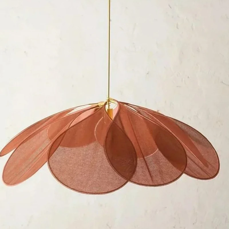 Japanese Retro Petal LED Ceiling Pendant Lights Rattan Weaving Hanging Lamps Tea House Living Room Restaurant Bedroom Chandelier