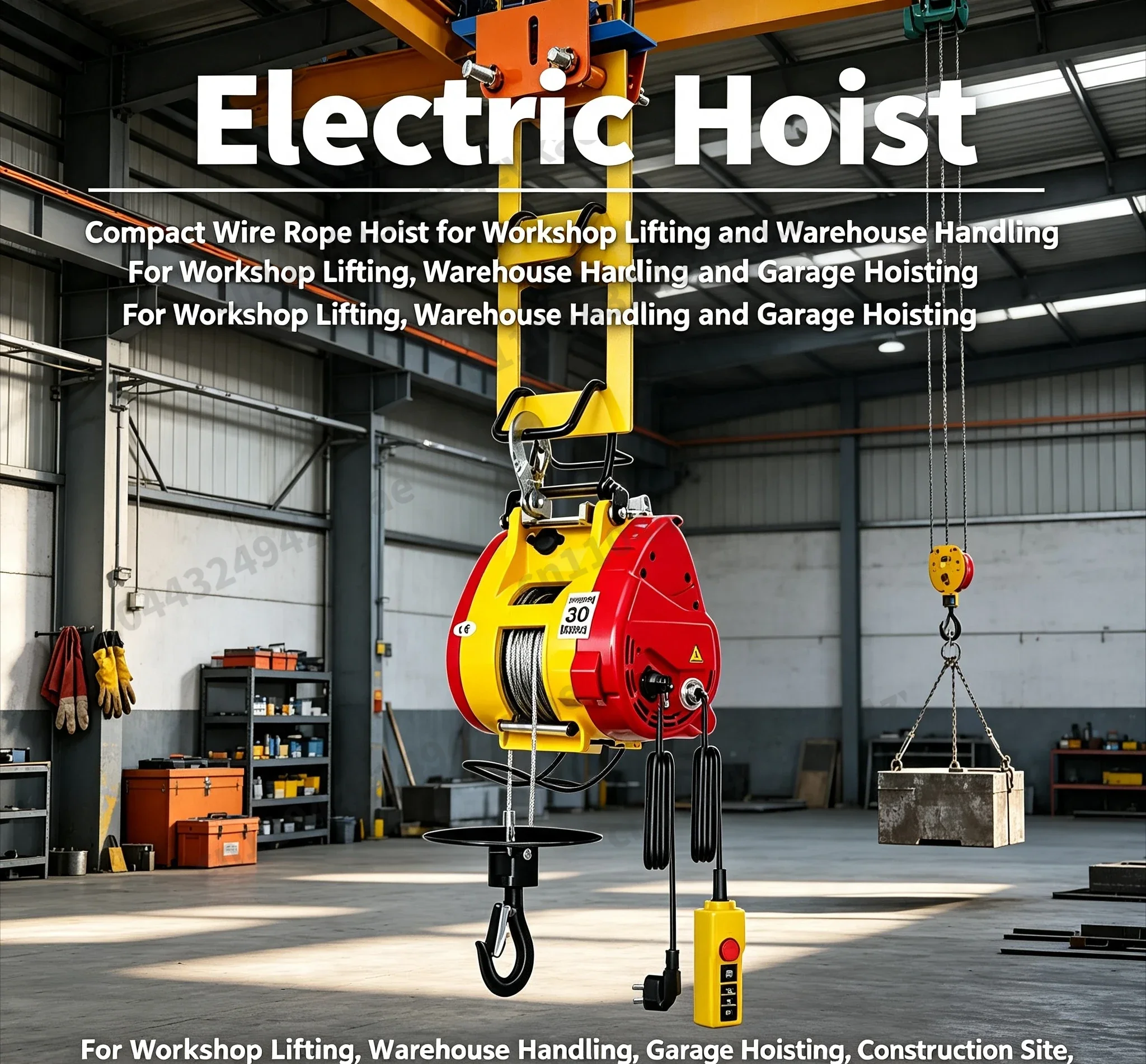 220V Household Mini Electric Hoist, Portable Remote Control Micro Electric Winch Small Lifting Crane