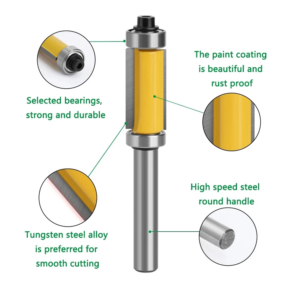 1pc 8mm Shank Double Bearing Pattern Flush Straight 1 Inch Trim Router Bit Trimming Milling Cutter End Mill Woodworking Tools