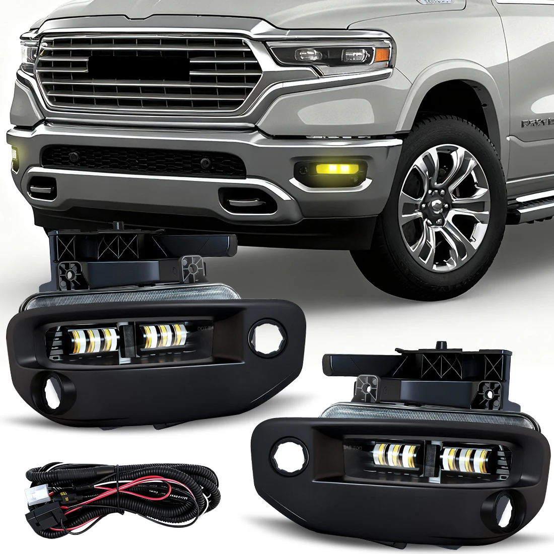 

LED Fog Lamps for Dodge Ram 1500 2019 2020 2021 2022 2023 2024 Car Front Bumper Headlights DRL Daytime Running Lights 12V