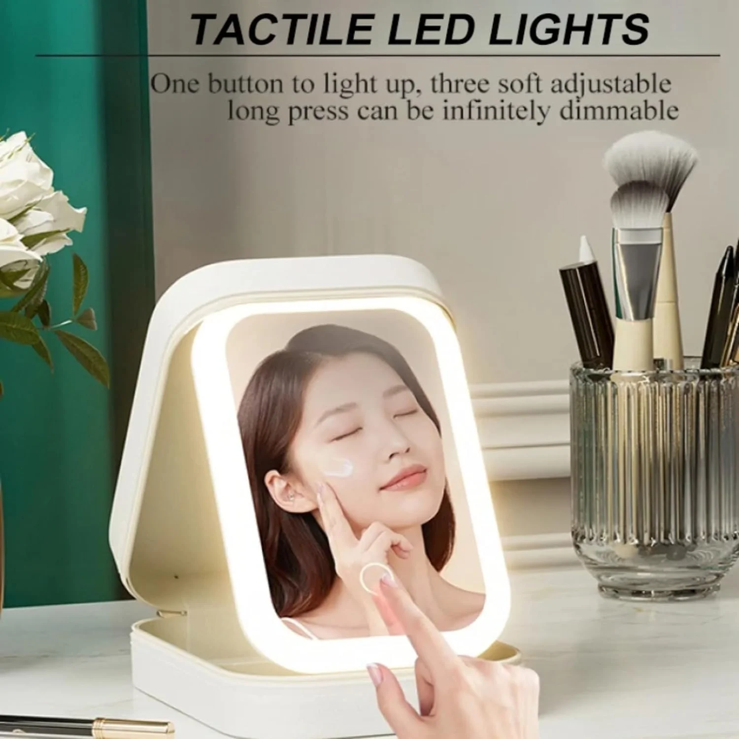 LED Three-Color Adjustable Makeup , Three Colors Brightness Adjustable Makeup  with Lights, Lighted Makeup , Travel Portable Rec