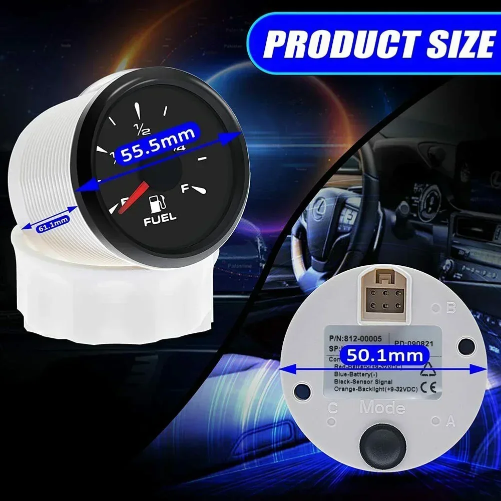 Modern Car Fuel Level Gauge, 2Inch 52mm, Wide Working Voltage, Adjustable Backlight Color, 7 Colors LED Display